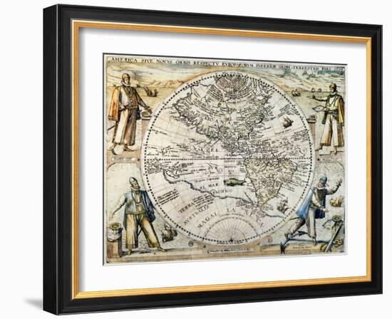 W. Hemisphere Map, 1596-Theodor de Bry-Framed Giclee Print