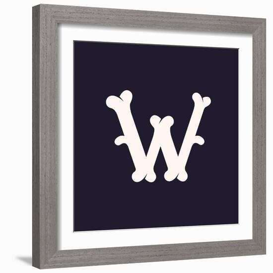 W Letter Logo Made out of Bones. Vector Font for Horror Labels, Posters Etc.-kaer_stock-Framed Art Print