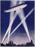 Zeppelin Raider is Caught in the Searchlights Over the Countryside-W.r. Stott-Framed Premier Image Canvas