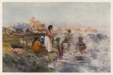 Maori Women Washing Laundry in the Hot Spring at Ohinemutu New Zealand-W. Wright-Mounted Art Print