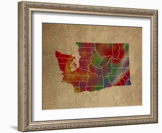 WA Colorful Counties-Red Atlas Designs-Framed Giclee Print