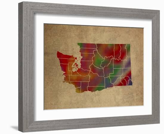 WA Colorful Counties-Red Atlas Designs-Framed Giclee Print