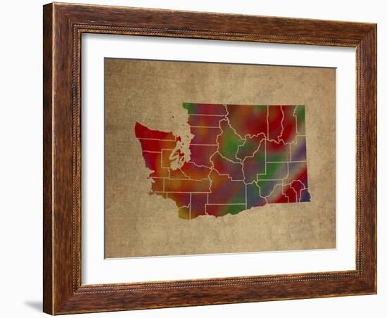 WA Colorful Counties-Red Atlas Designs-Framed Giclee Print