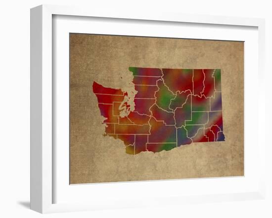 WA Colorful Counties-Red Atlas Designs-Framed Giclee Print