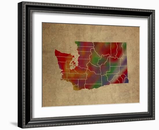 WA Colorful Counties-Red Atlas Designs-Framed Giclee Print