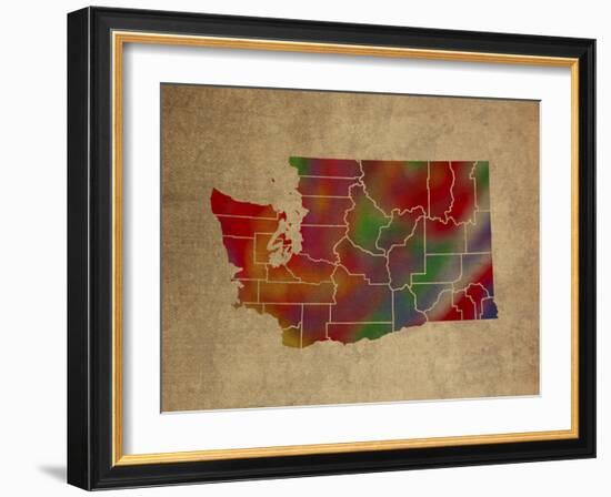 WA Colorful Counties-Red Atlas Designs-Framed Giclee Print