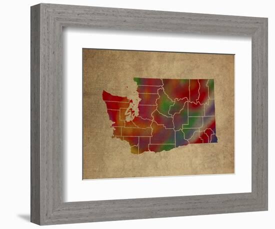 WA Colorful Counties-Red Atlas Designs-Framed Giclee Print