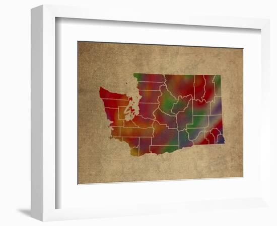 WA Colorful Counties-Red Atlas Designs-Framed Giclee Print