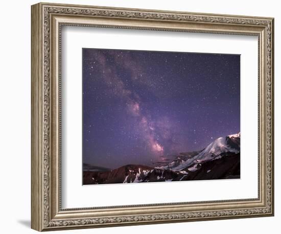 WA. Night shot of Milky Way and stars over Mt. Rainier-Gary Luhm-Framed Photographic Print