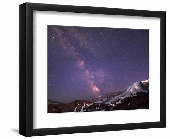 WA. Night shot of Milky Way and stars over Mt. Rainier-Gary Luhm-Framed Photographic Print