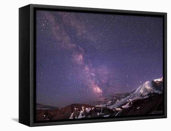 WA. Night shot of Milky Way and stars over Mt. Rainier-Gary Luhm-Framed Premier Image Canvas