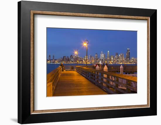 Wa, Seattle, Seacrest Park Fishing Pier, with Skyline View over Elliott Bay from West Seattle-Jamie And Judy Wild-Framed Photographic Print