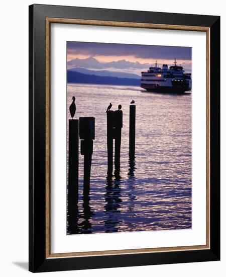 Wa State Ferry Coming in to Dock, Seattle, Washington, USA-Lawrence Worcester-Framed Photographic Print