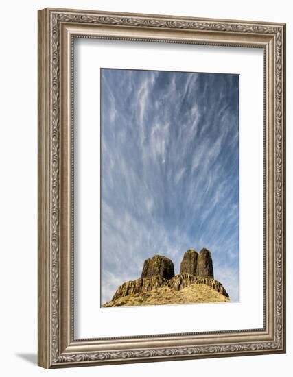 WA, Walla Walla County. Twin Sisters Monument and Streaking Clouds-Brent Bergherm-Framed Photographic Print