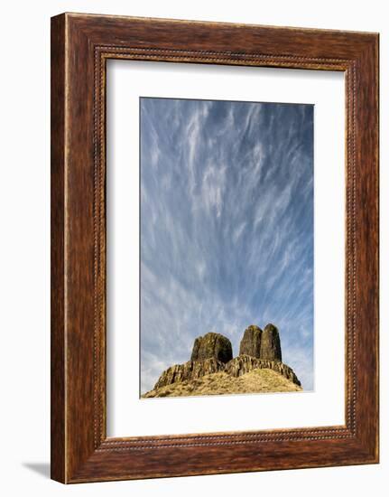 WA, Walla Walla County. Twin Sisters Monument and Streaking Clouds-Brent Bergherm-Framed Photographic Print