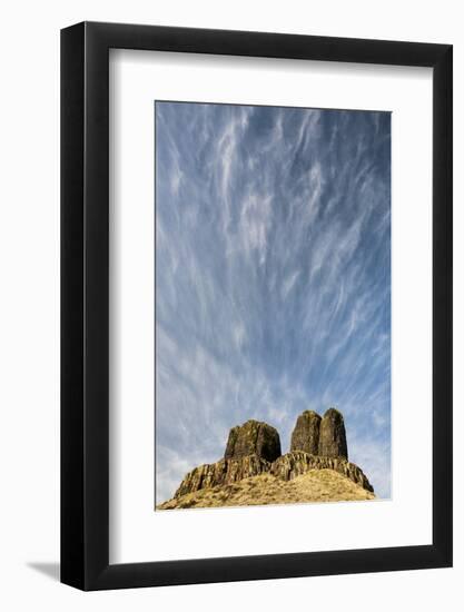 WA, Walla Walla County. Twin Sisters Monument and Streaking Clouds-Brent Bergherm-Framed Photographic Print