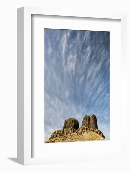 WA, Walla Walla County. Twin Sisters Monument and Streaking Clouds-Brent Bergherm-Framed Photographic Print