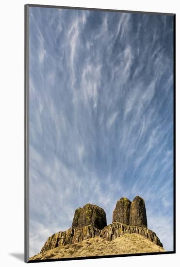 WA, Walla Walla County. Twin Sisters Monument and Streaking Clouds-Brent Bergherm-Mounted Photographic Print