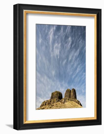 WA, Walla Walla County. Twin Sisters Monument and Streaking Clouds-Brent Bergherm-Framed Photographic Print