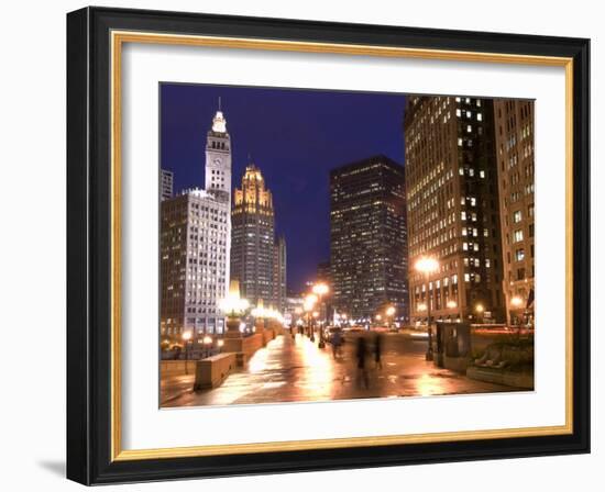 Wacker Drive and Skyline at night, Chicago, Illinois, USA-Alan Klehr-Framed Photographic Print