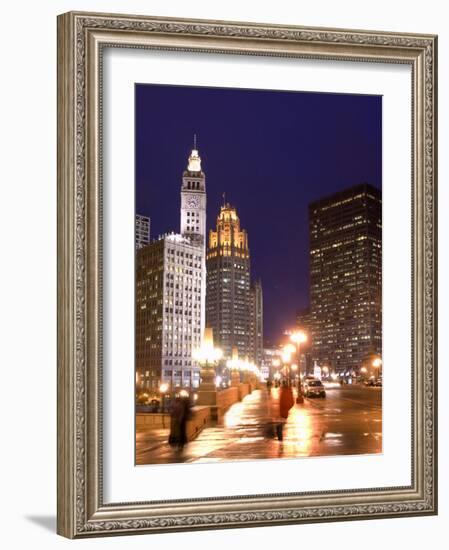 Wacker Drive and Skyline at night, Chicago, Illinois, USA-Alan Klehr-Framed Photographic Print