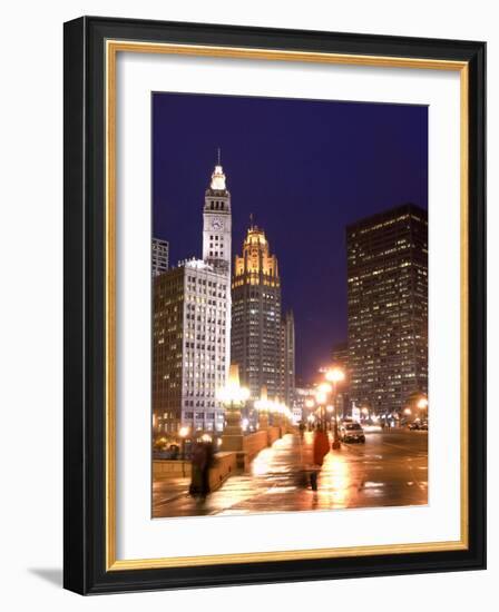 Wacker Drive and Skyline at night, Chicago, Illinois, USA-Alan Klehr-Framed Photographic Print