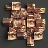 3D Render, Digital Illustration, Abstract Copper Metallic Blocks, Eyes, Ear, Nose, Lips, Mouth, Ana-wacomka-Art Print