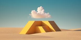 3D Render, Surreal Seascape with White Clouds Going into the Red Square Portals. Modern Minimal Abs-wacomka-Framed Photographic Print