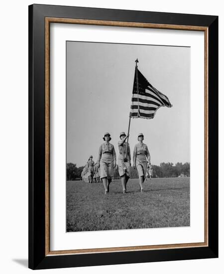 Wacs Carrying Flag for First Time at Retreat-null-Framed Photographic Print