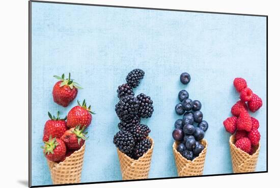 Waffle with Fresh Berries, Homemade Ice Cream Making-Marcin Jucha-Mounted Photographic Print