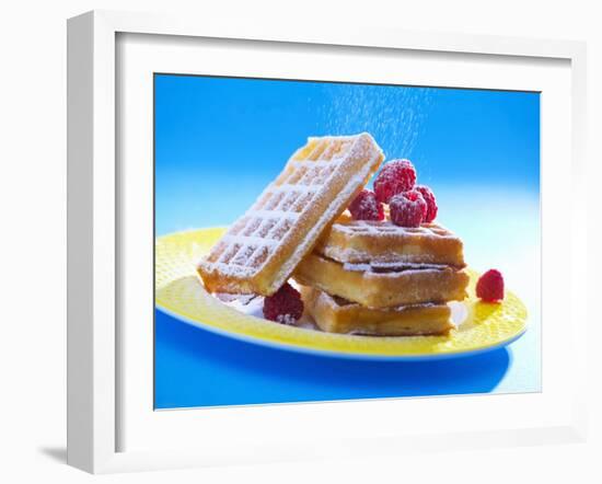 Waffles with Raspberries and Icing Sugar-null-Framed Photographic Print