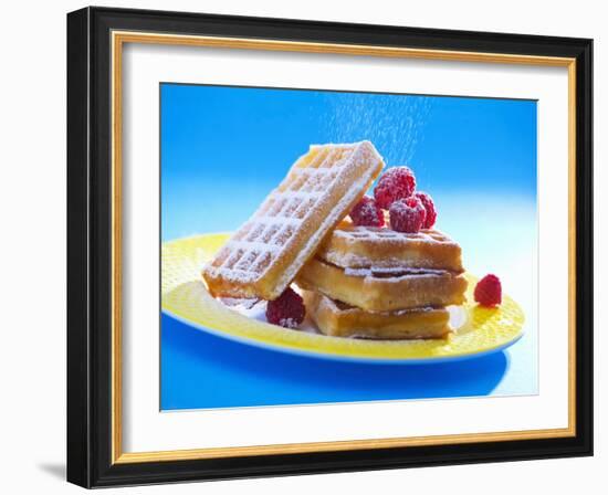 Waffles with Raspberries and Icing Sugar-null-Framed Photographic Print