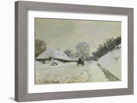 Waggon on Snow-Covered Street in Honfleur, about 1867-Claude Monet-Framed Giclee Print