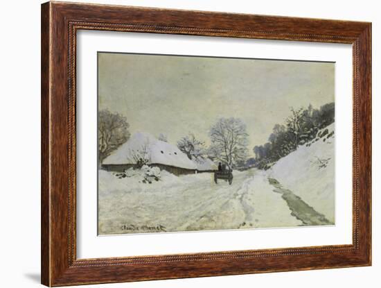 Waggon on Snow-Covered Street in Honfleur, about 1867-Claude Monet-Framed Giclee Print