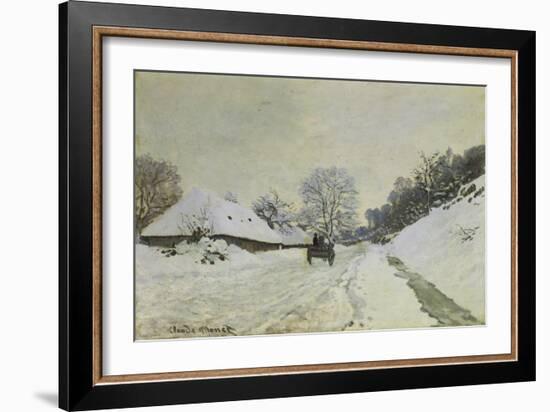 Waggon on Snow-Covered Street in Honfleur, about 1867-Claude Monet-Framed Giclee Print