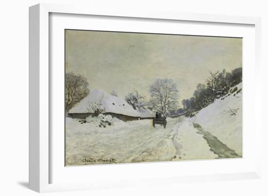 Waggon on Snow-Covered Street in Honfleur, about 1867-Claude Monet-Framed Giclee Print