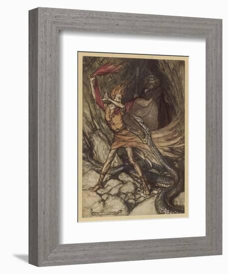 Wagner, Ring, Dragon-Arthur Rackham-Framed Art Print