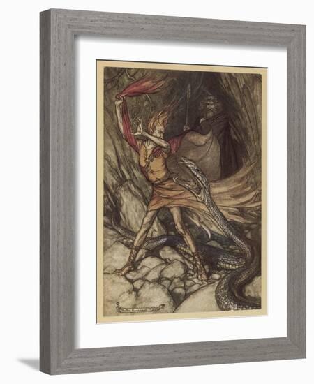 Wagner, Ring, Dragon-Arthur Rackham-Framed Art Print