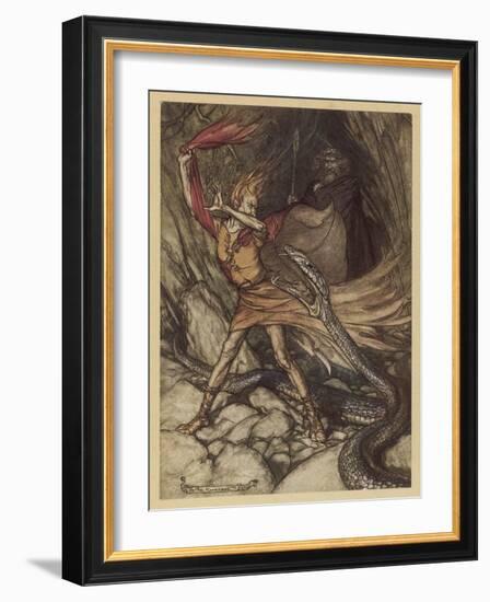 Wagner, Ring, Dragon-Arthur Rackham-Framed Art Print