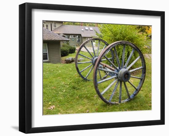 Wagon wheels at Oliver Lodge on Lake Winnipesauke, Meredith, New Hampshire, USA-Jerry & Marcy Monkman-Framed Photographic Print