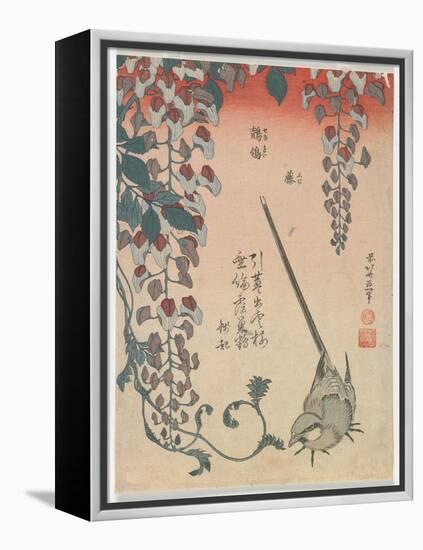 Wagtail and Wisteria, Edo Period, 1834 (Colour Woodblock Print)-Katsushika Hokusai-Framed Premier Image Canvas