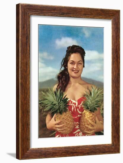 Wahini with Pineapples, Hawaii-null-Framed Art Print