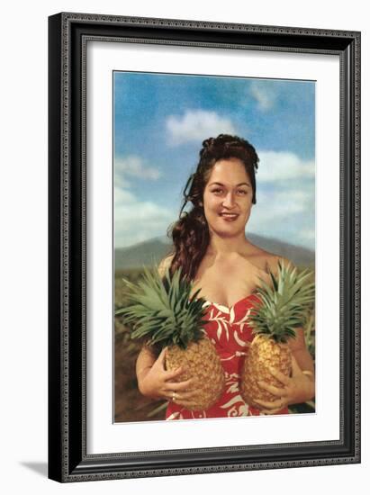 Wahini with Pineapples, Hawaii-null-Framed Art Print