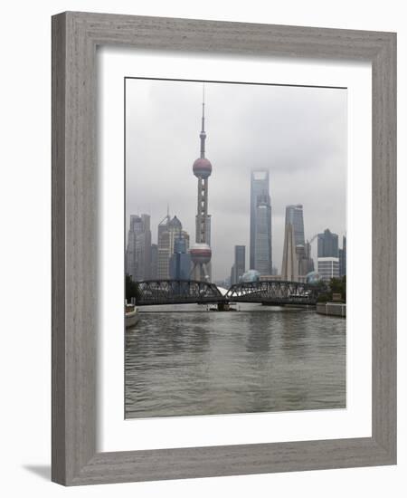 Waibaidu Bridge (Garden Bridge) over Suzhou Creek, Pudong Skyline with Oriental Pearl Tower and Sha-Amanda Hall-Framed Photographic Print