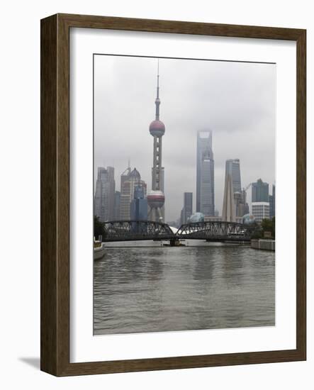 Waibaidu Bridge (Garden Bridge) over Suzhou Creek, Pudong Skyline with Oriental Pearl Tower and Sha-Amanda Hall-Framed Photographic Print