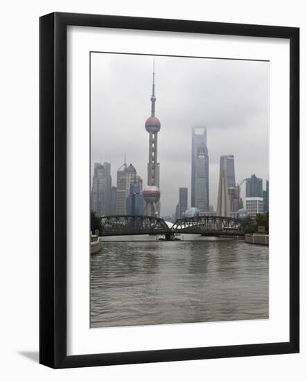 Waibaidu Bridge (Garden Bridge) over Suzhou Creek, Pudong Skyline with Oriental Pearl Tower and Sha-Amanda Hall-Framed Photographic Print