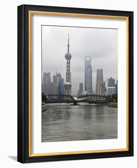 Waibaidu Bridge (Garden Bridge) over Suzhou Creek, Pudong Skyline with Oriental Pearl Tower and Sha-Amanda Hall-Framed Photographic Print