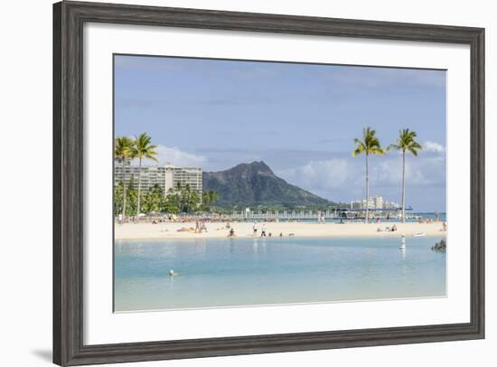 Waikiki Beach and Diamond Head, Waikiki, Honolulu, Oahu, Hawaii, United States of America, Pacific-Michael DeFreitas-Framed Photographic Print