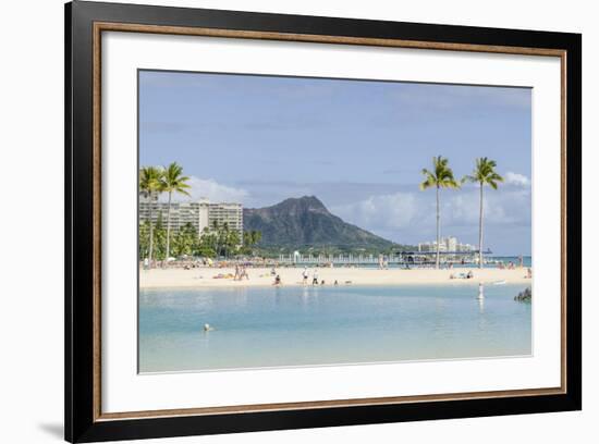 Waikiki Beach and Diamond Head, Waikiki, Honolulu, Oahu, Hawaii, United States of America, Pacific-Michael DeFreitas-Framed Photographic Print