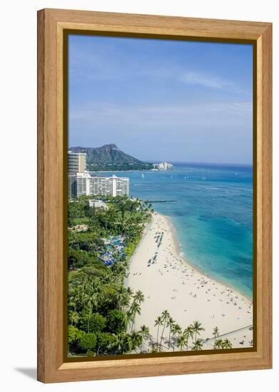 Waikiki Beach and Diamond Head, Waikiki, Honolulu, Oahu, Hawaii, United States of America, Pacific-Michael DeFreitas-Framed Premier Image Canvas